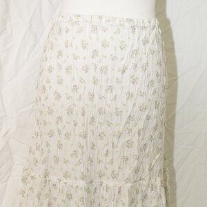 Cottagecore Floral Maxi Skirt 37” Waistband XL Textured Purple Flowers White EUC